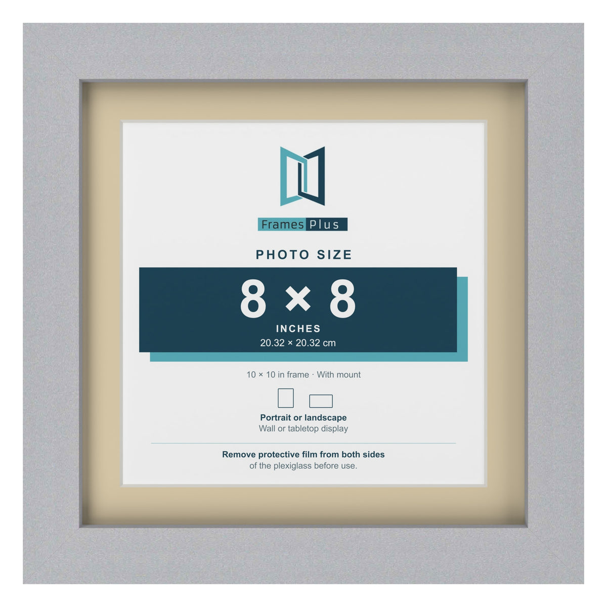 Silver 10 x 10 inch picture frame with an ivory mount for an 8 x 8 inch photo