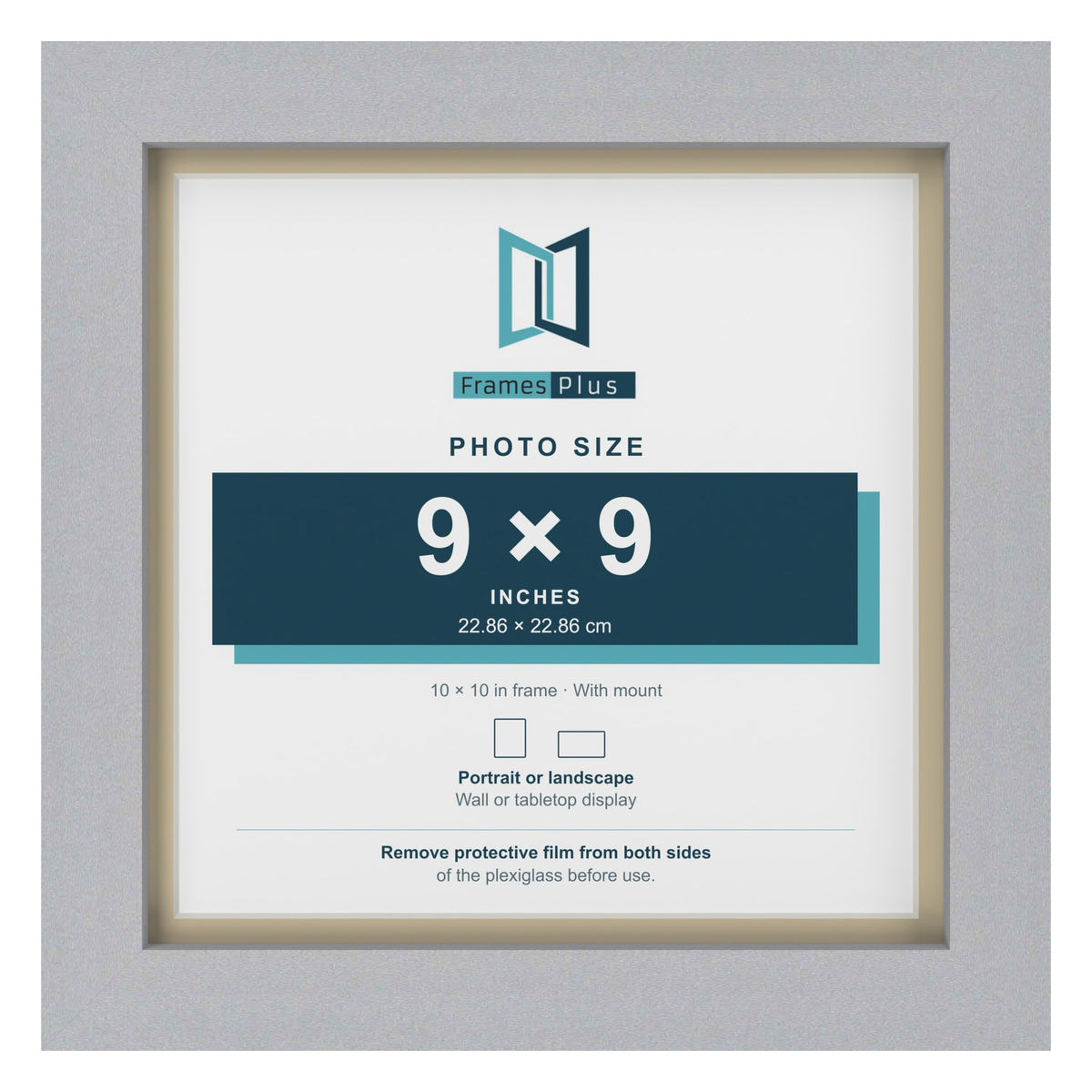Silver 10 x 10 inch picture frame with an ivory mount for a 9 x 9 inch photo