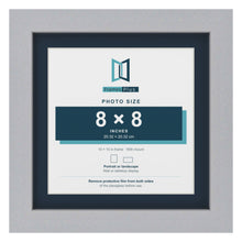 Silver 10 x 10 inch picture frame with a Pacific Blue mount for an 8 x 8 inch photo