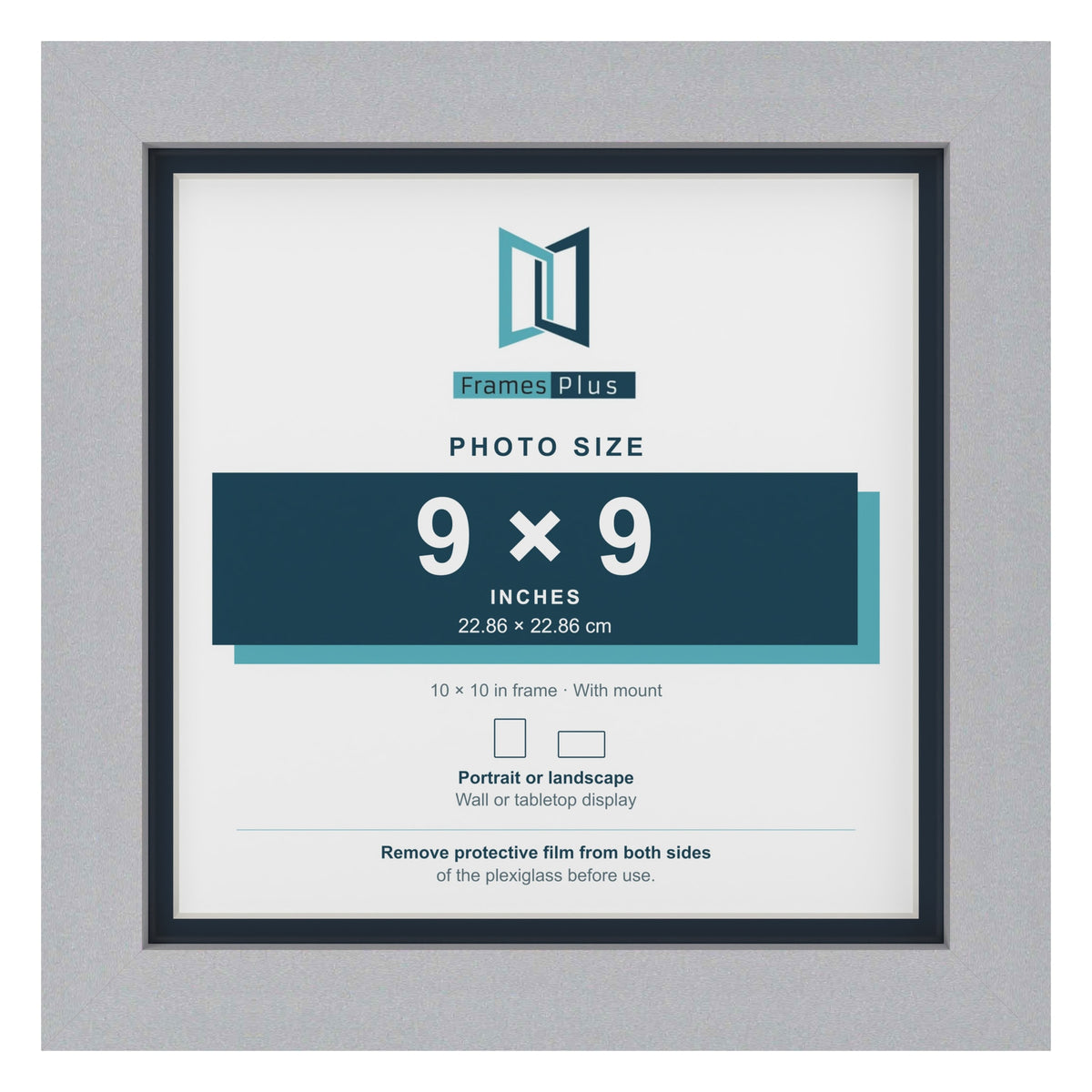 Silver 10 x 10 inch picture frame with a Pacific Blue mount for a 9 x 9 inch photo