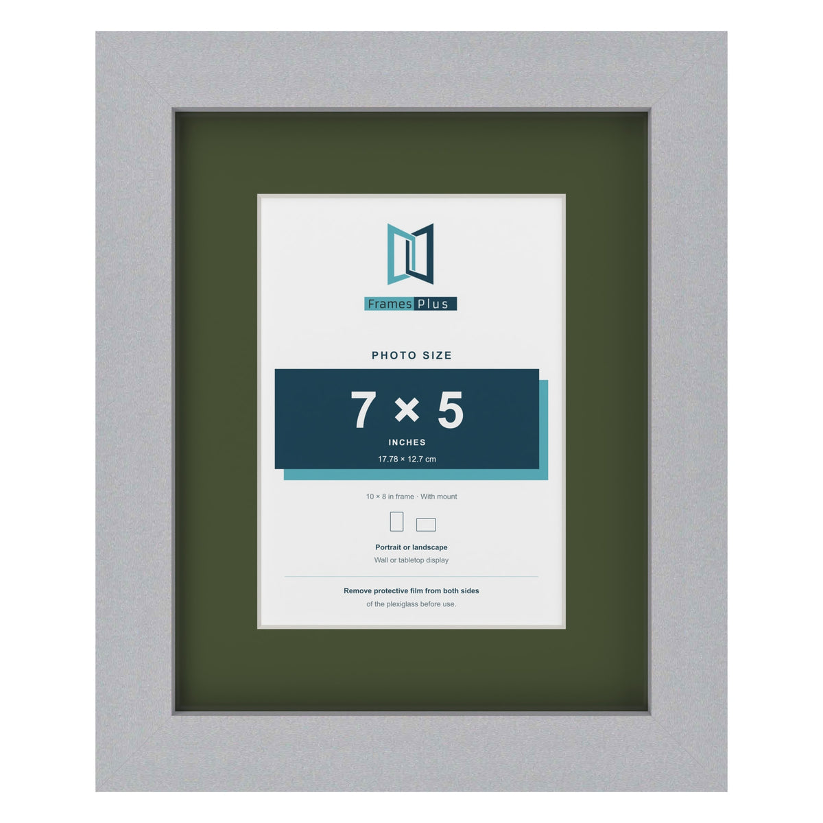 Silver 10 x 8 inch picture frame with a green mount for a 7 x 5 inch photo