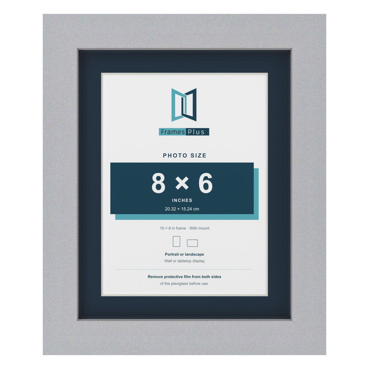 Silver 10 x 8 inch picture frame with a Pacific Blue mount for an 8 x 6 inch photo