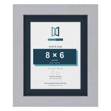 Silver 10 x 8 inch picture frame with a Pacific Blue mount for an 8 x 6 inch photo