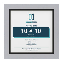 Silver 11 x 11 inch picture frame with a black mount for a 10 x 10 inch photo