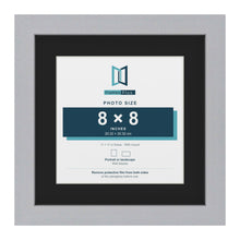 Silver 11 x 11 inch picture frame with a black mount for an 8 x 8 inch photo