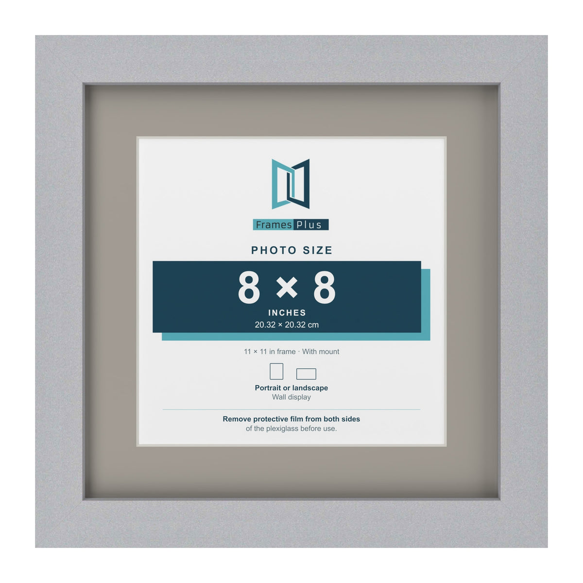 Silver 11 x 11 inch picture frame with a Dawn Grey mount for an 8 x 8 inch photo