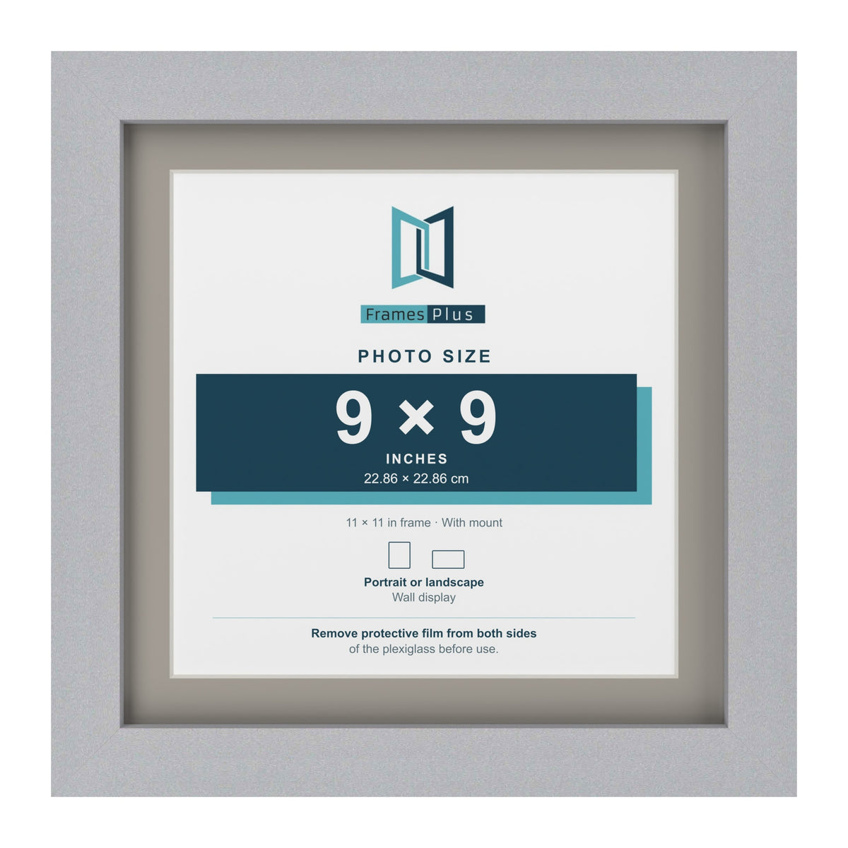 Silver 11 x 11 inch picture frame with a Dawn Grey mount for a 9 x 9 inch photo
