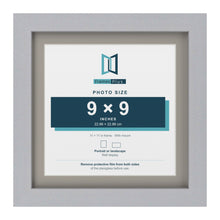 Silver 11 x 11 inch picture frame with a Dawn Grey mount for a 9 x 9 inch photo