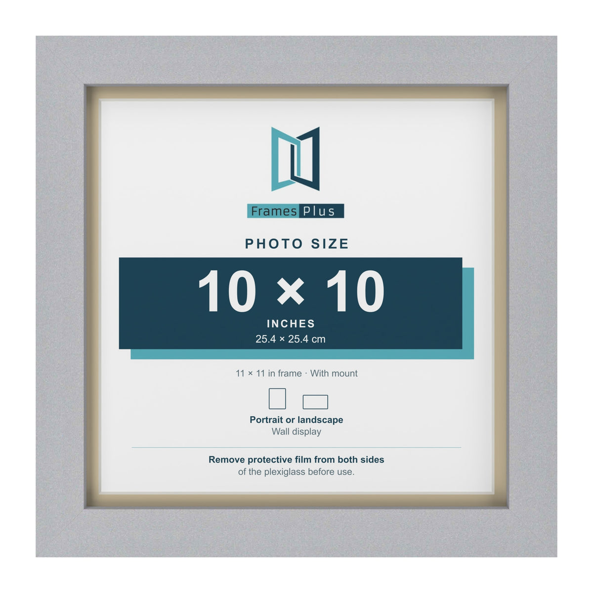 Silver 11 x 11 inch picture frame with an ivory mount for a 10 x 10 inch photo