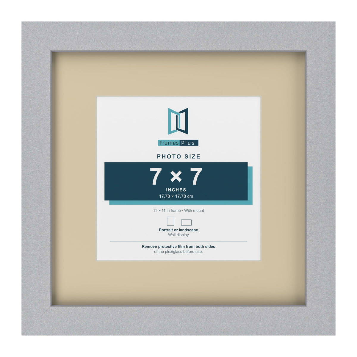 Silver 11 x 11 inch picture frame with an ivory mount for a 7 x 7 inch photo