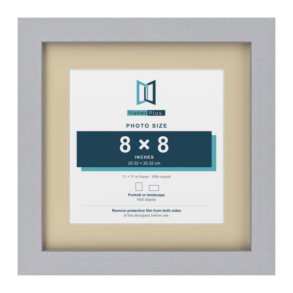 Silver 11 x 11 inch picture frame with an ivory mount for an 8 x 8 inch photo