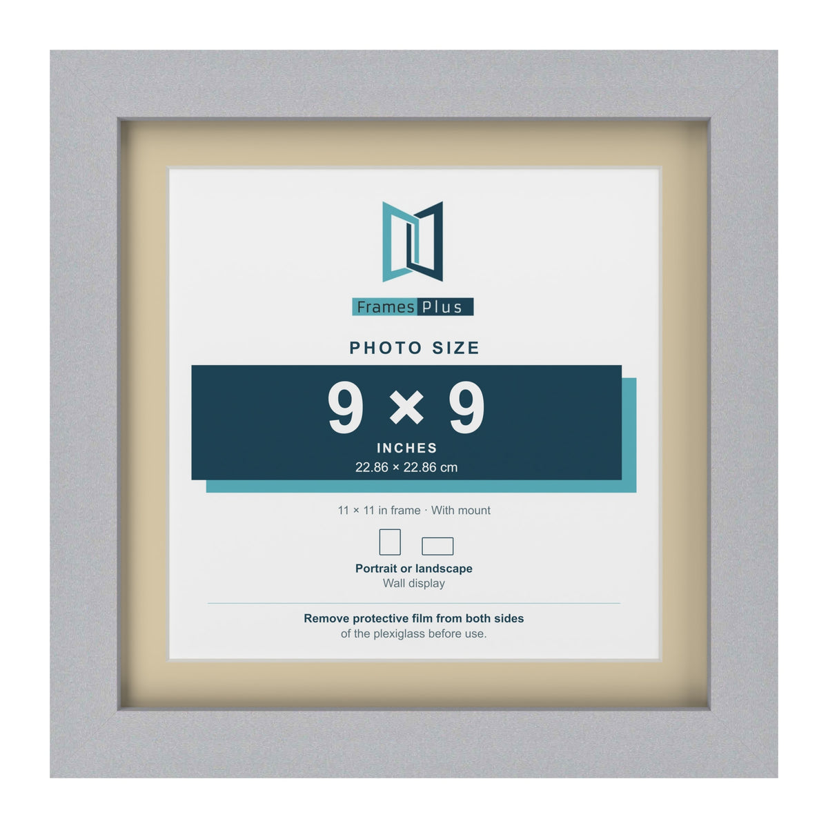 Silver 11 x 11 inch picture frame with an ivory mount for a 9 x 9 inch photo