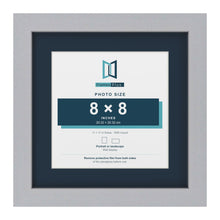 Silver 11 x 11 inch picture frame with a Pacific Blue mount for an 8 x 8 inch photo