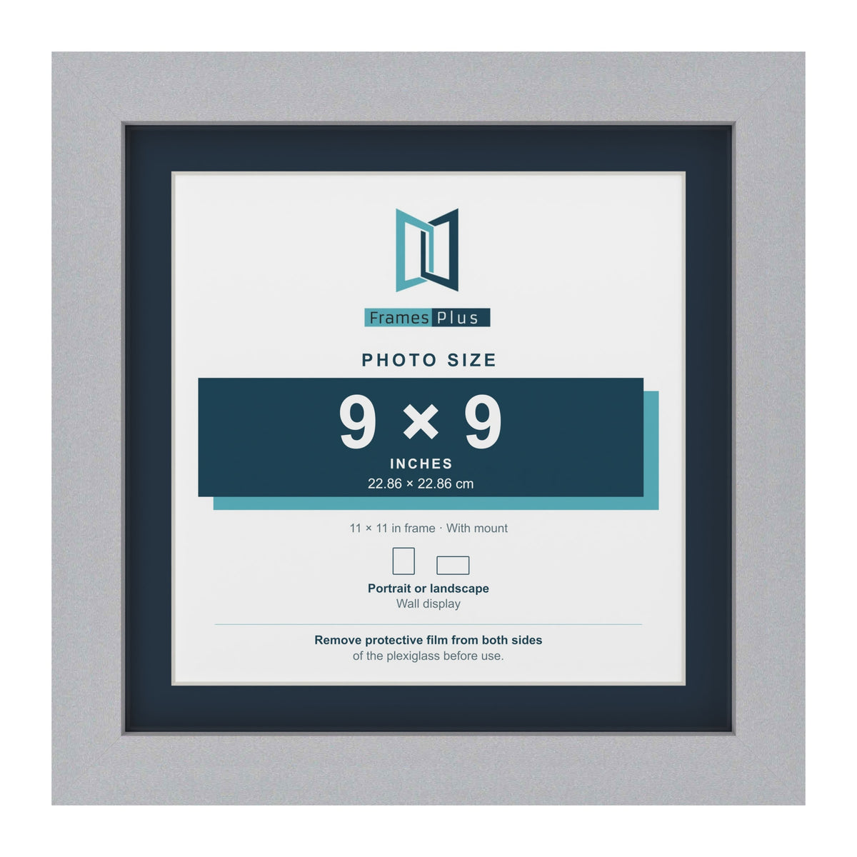 Silver 11 x 11 inch picture frame with a Pacific Blue mount for a 9 x 9 inch photo