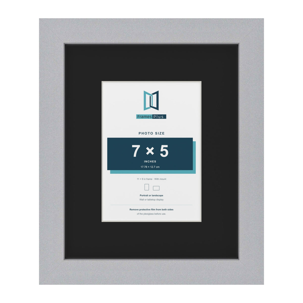 Silver 11 x 9 inch picture frame with a black mount for a 7 x 5 inch photo