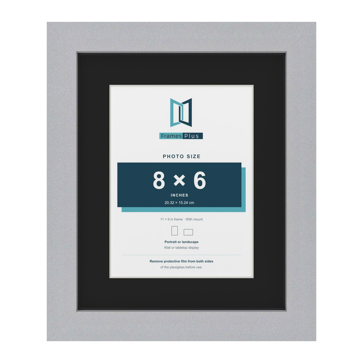 Silver 11 x 9 inch picture frame with a black mount for an 8 x 6 inch photo