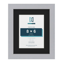 Silver 11 x 9 inch picture frame with a black mount for an 8 x 6 inch photo