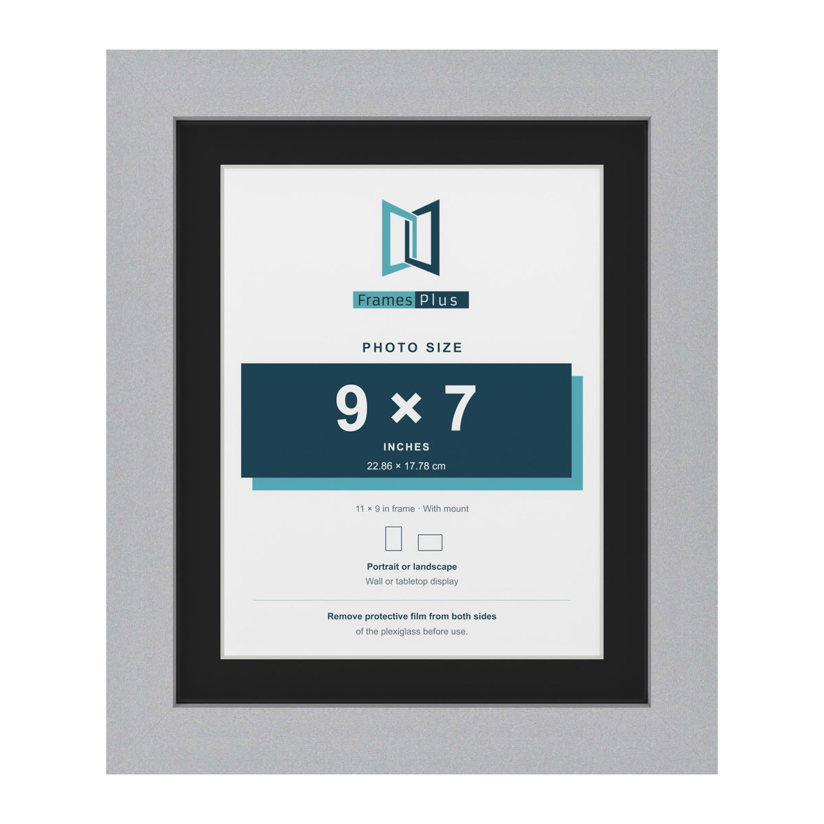 Silver 11 x 9 inch picture frame with a black mount for a 9 x 7 inch photo