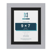 Silver 11 x 9 inch picture frame with a black mount for a 9 x 7 inch photo