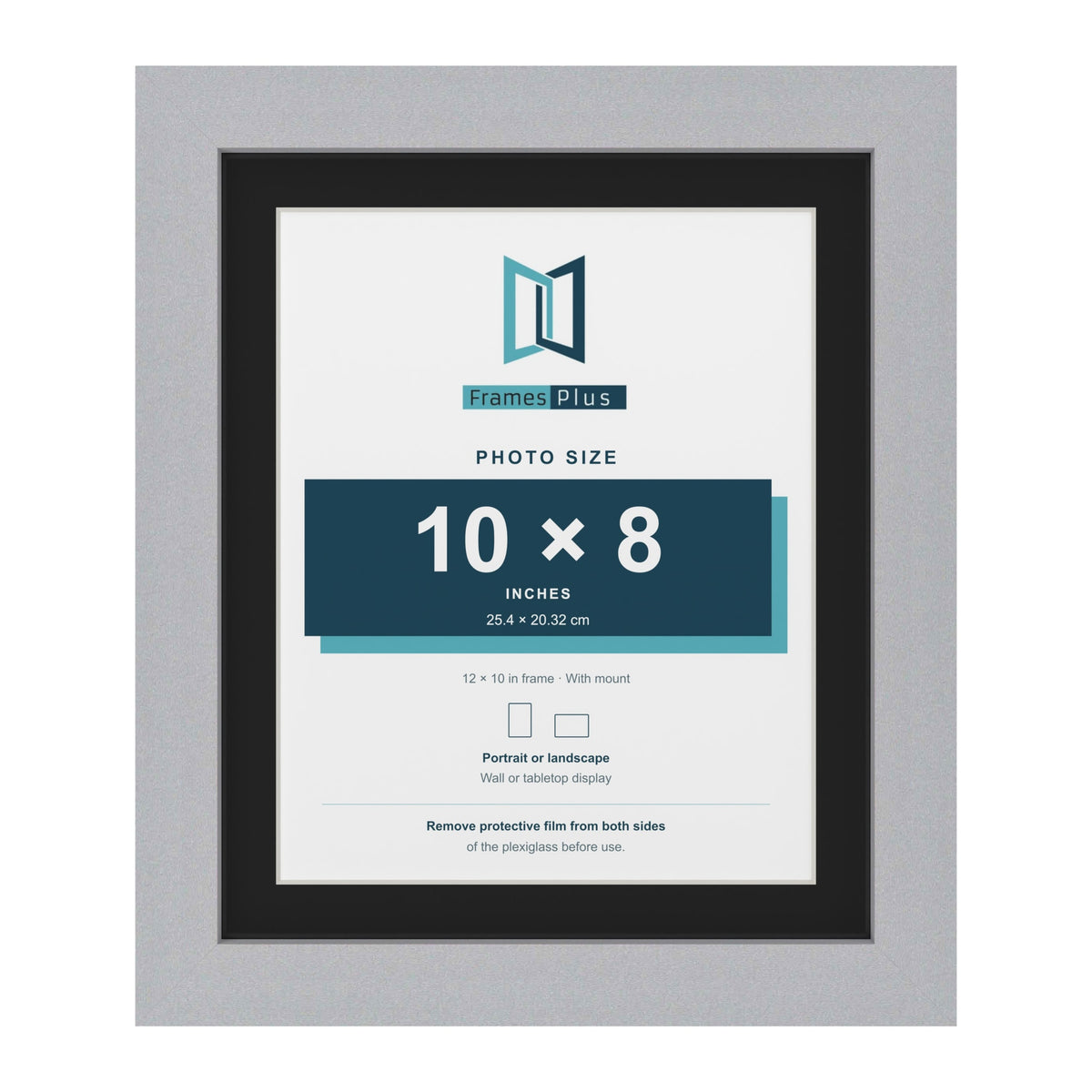 Silver 12 x 10 inch picture frame with a black mount for a 10 x 8 inch photo