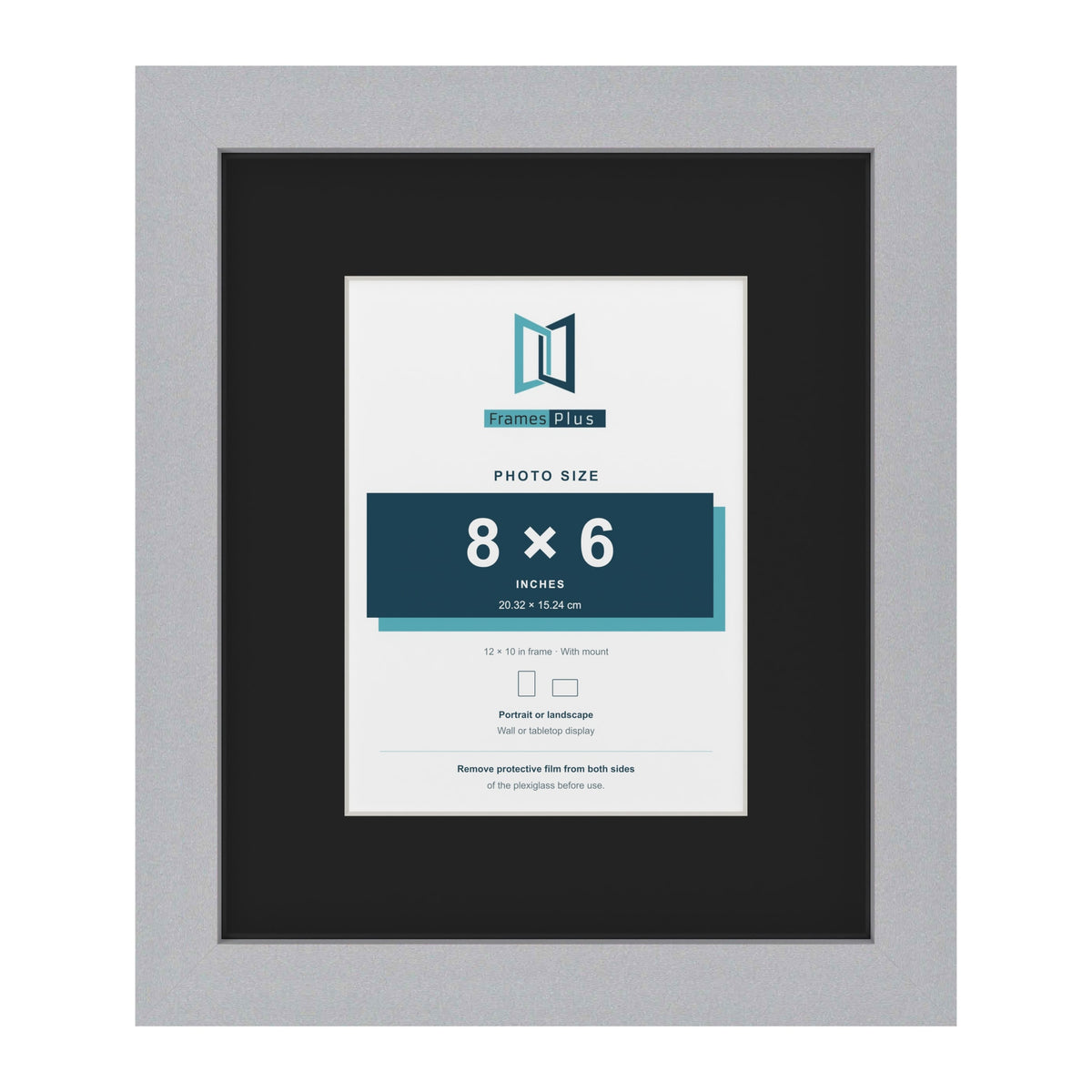Silver 12 x 10 inch picture frame with a black mount for an 8 x 6 inch photo
