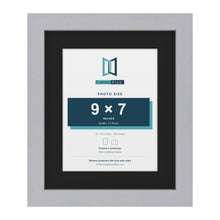 Silver 12 x 10 inch picture frame with a black mount for a 9 x 7 inch photo