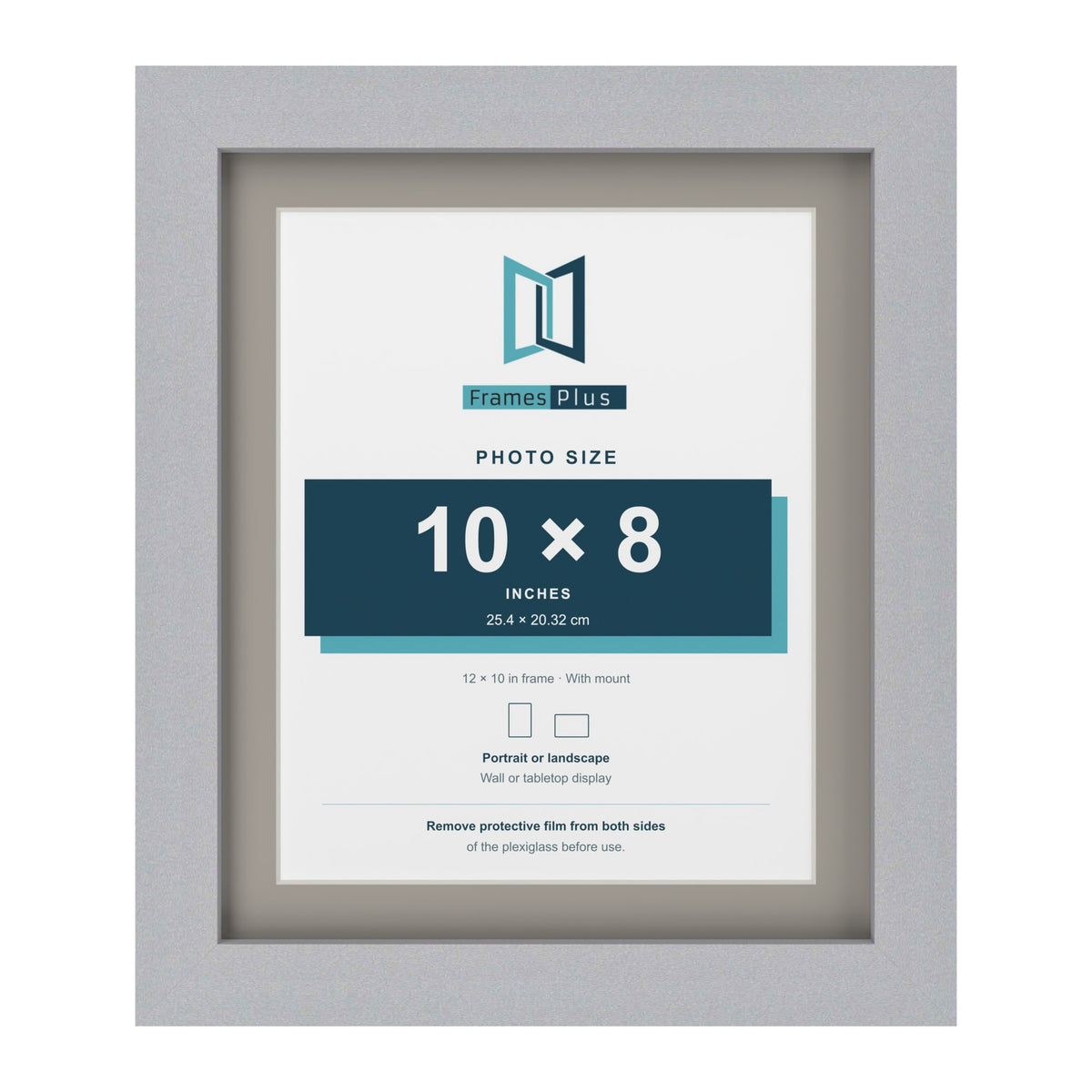 Silver 12 x 10 inch picture frame with a Dawn Grey mount for a 10 x 8 inch photo