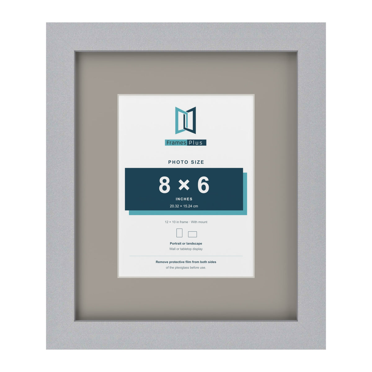 Silver 12 x 10 inch picture frame with a Dawn Grey mount for an 8 x 6 inch photo