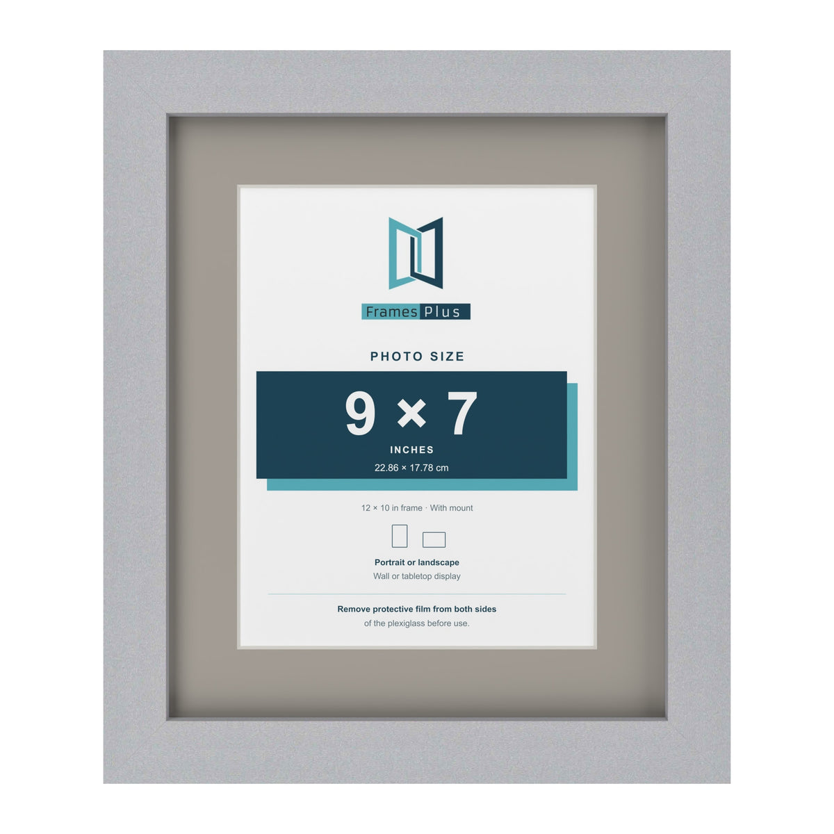 Silver 12 x 10 inch picture frame with a Dawn Grey mount for a 9 x 7 inch photo