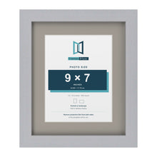 Silver 12 x 10 inch picture frame with a Dawn Grey mount for a 9 x 7 inch photo