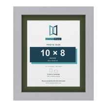 Silver 12 x 10 inch picture frame with a green mount for a 10 x 8 inch photo