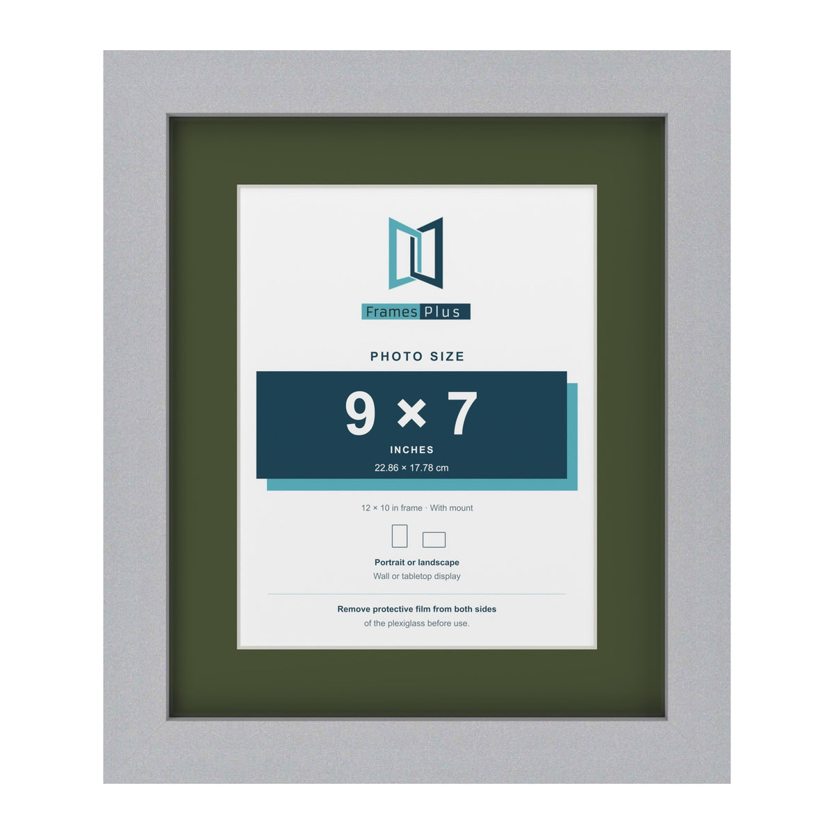 Silver 12 x 10 inch picture frame with a green mount for a 9 x 7 inch photo