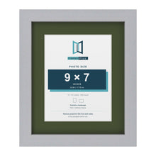 Silver 12 x 10 inch picture frame with a green mount for a 9 x 7 inch photo