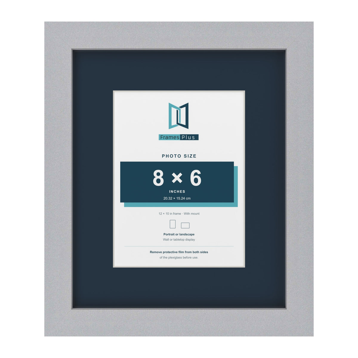 Silver 12 x 10 inch picture frame with a Pacific Blue mount for an 8 x 6 inch photo