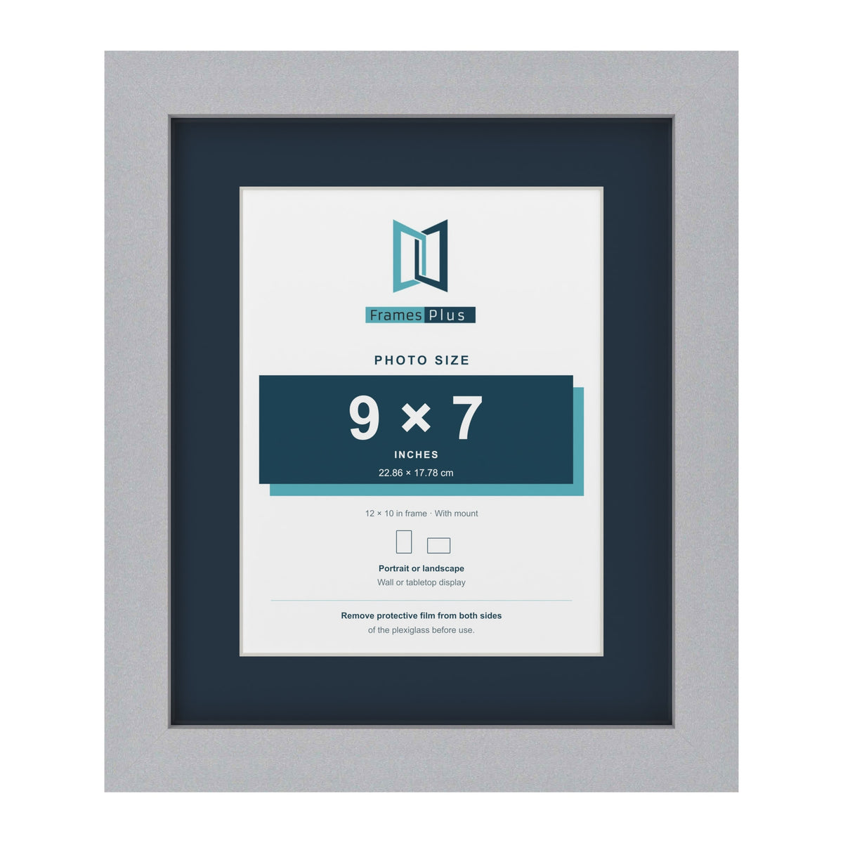 Silver 12 x 10 inch picture frame with a Pacific Blue mount for a 9 x 7 inch photo