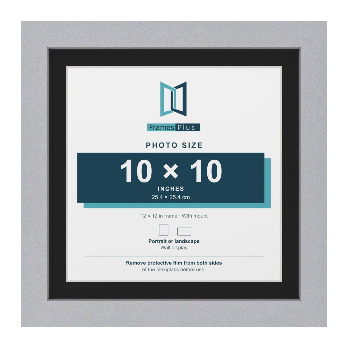 Silver 12 x 12 inch picture frame with a black mount for a 10 x 10 inch photo