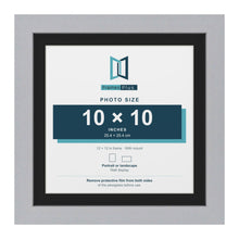 Silver 12 x 12 inch picture frame with a black mount for a 10 x 10 inch photo