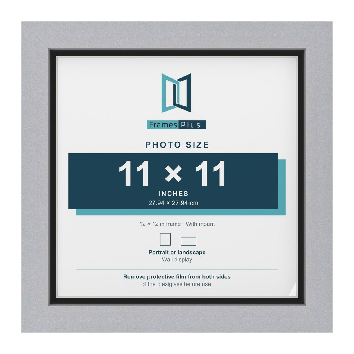 Silver 12 x 12 inch picture frame with a black mount for an 11 x 11 inch photo