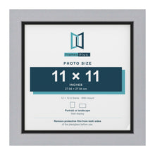 Silver 12 x 12 inch picture frame with a black mount for an 11 x 11 inch photo