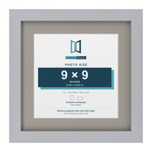 Silver 12 x 12 inch picture frame with a Dawn Grey mount for a 9 x 9 inch photo