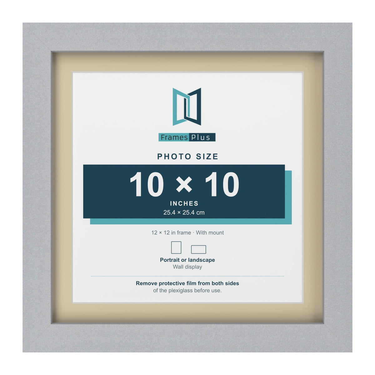 Silver 12 x 12 inch picture frame with an ivory mount for a 10 x 10 inch photo