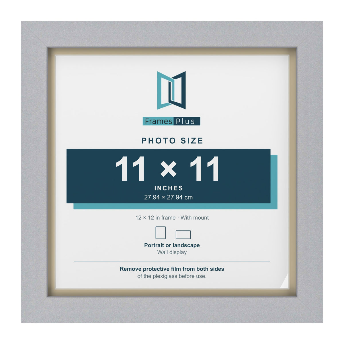 Silver 12 x 12 inch picture frame with an ivory mount for an 11 x 11 inch photo