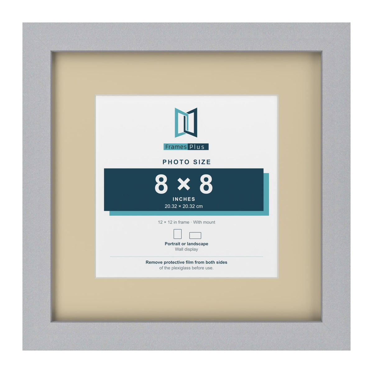 Silver 12 x 12 inch picture frame with an ivory mount for an 8 x 8 inch photo