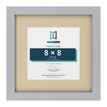 Silver 12 x 12 inch picture frame with an ivory mount for an 8 x 8 inch photo