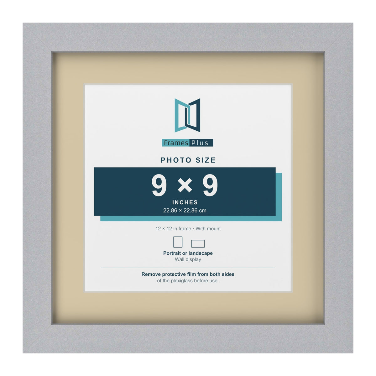Silver 12 x 12 inch picture frame with an ivory mount for a 9 x 9 inch photo