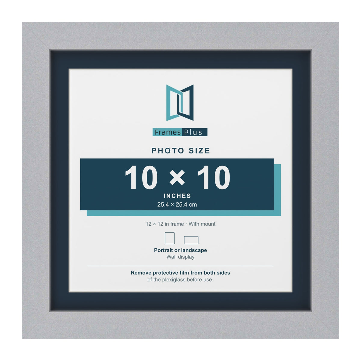 Silver 12 x 12 inch picture frame with a Pacific Blue mount for a 10 x 10 inch photo