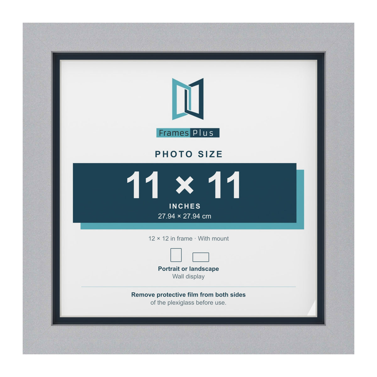 Silver 12 x 12 inch picture frame with a Pacific Blue mount for an 11 x 11 inch photo