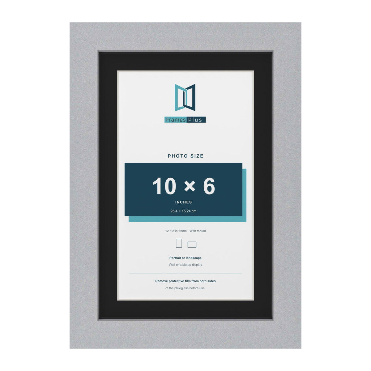 Silver 12 x 8 inch picture frame with a black mount for a 10 x 6 inch photo