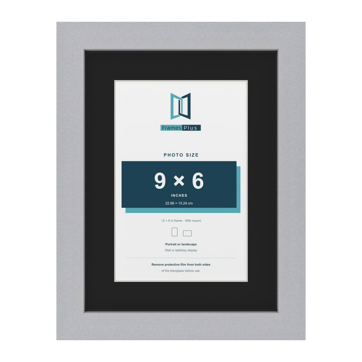 Silver 12 x 9 inch picture frame with a black mount for a 9 x 6 inch photo