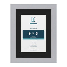 Silver 12 x 9 inch picture frame with a black mount for a 9 x 6 inch photo
